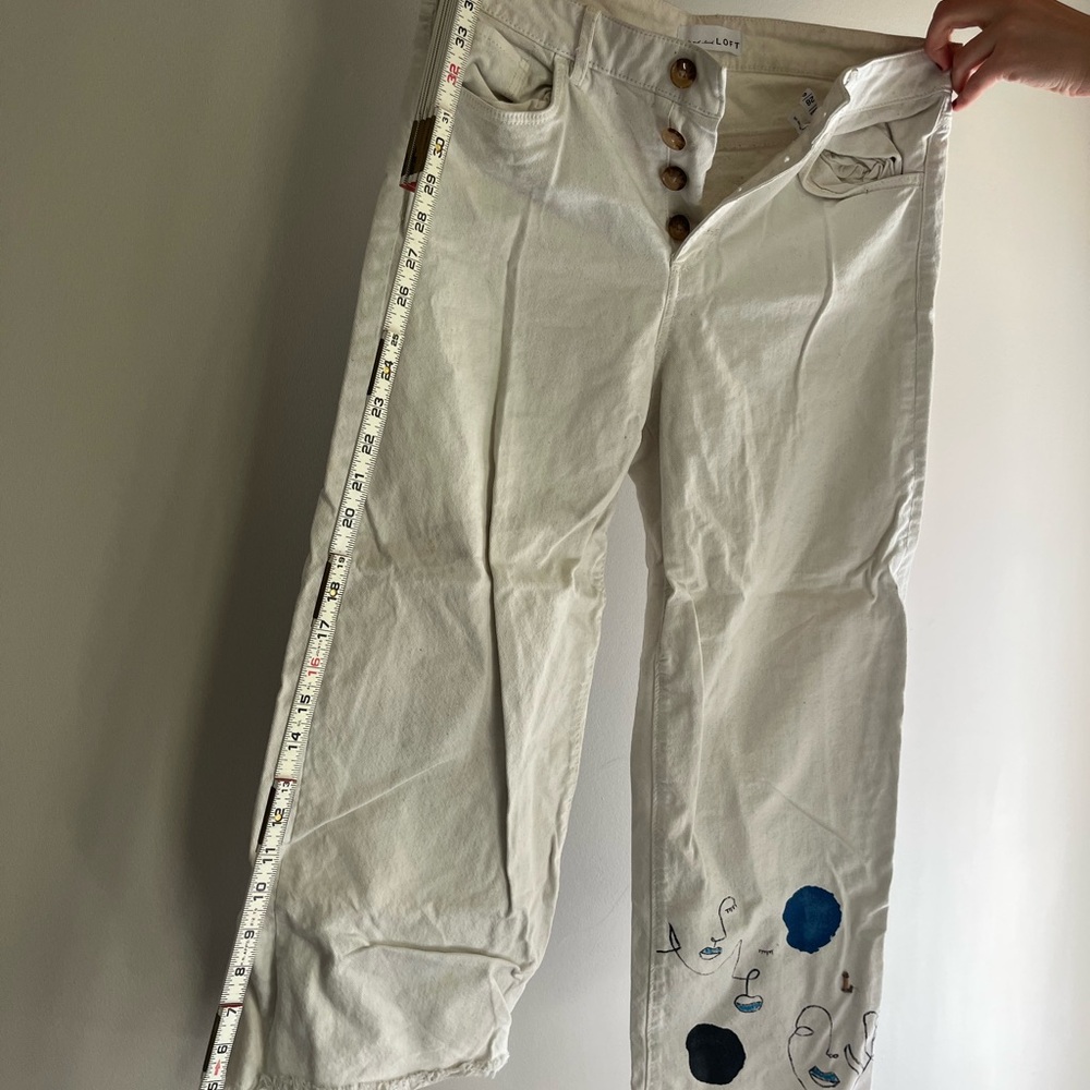 LOFT White Flare Jeans with Blue Accents